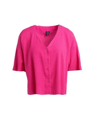 Vero Moda Woman Shirt Fuchsia Size L Ecovero Viscose, Linen In Pink