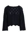 Vero Moda Woman Sweater Black Size Xl Organic Cotton, Acrylic In Navy Blue