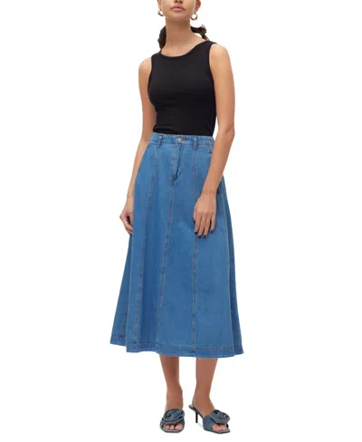 Vero Moda Women's Brynn Cotton Midi Denim Skirt In Medium Blue