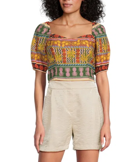 Vero Moda Women's Embroidered Cotton Crop Top In Multi