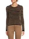 Vero Moda Women's Eyelash-stripe Crewneck Sweater In Black Multi