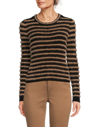 Vero Moda Women's Eyelash-stripe Crewneck Sweater In Black Multi