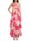 Vero Moda Halterneck Tiered Maxi Dress With Corsage Detail In Pink Floral