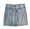 Vero Moda Women's Katie Denim Acid Wash Belted Retro Style Skirt In Blue In Blue