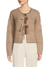 Vero Moda Women's Madelina Eyelet Self-tie Cardiagn In Silver Mink