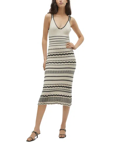 Vero Moda Women's Minou Striped Sleeveless Midi Knit Dress In Birch Deta