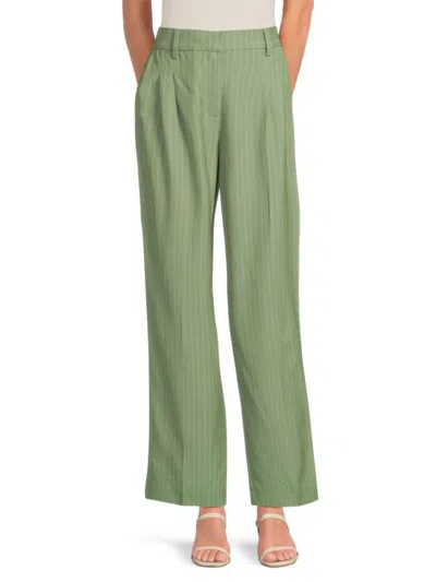 Vero Moda Women's Pinstripe Wide-leg Pants In Hedge Green