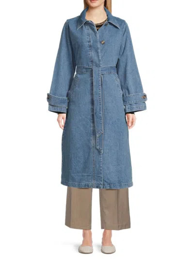 Vero Moda Women's Solva Mid-wash Denim Trench Coat In Medium Blue