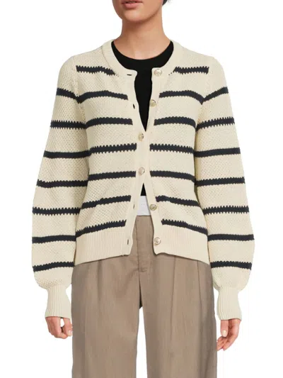 Vero Moda Women's Striped Cardigan In Birch Navy