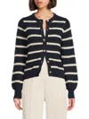 Vero Moda Amazing Stripe Button Front Cardigan In Navy Blaze
