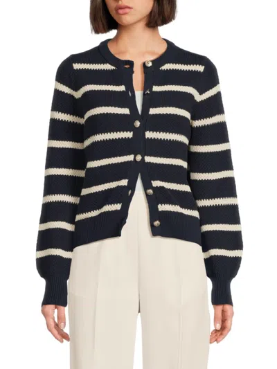 Vero Moda Amazing Stripe Button Front Cardigan In Navy Blaze