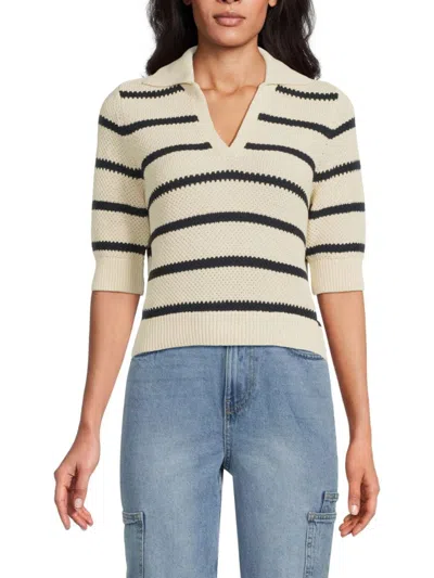 Vero Moda Women's Striped Polo In Cream Stripe