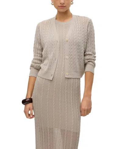 Vero Moda Aware Cable Knit Boxy Cardigan In Beige Melange - Part Of A Set-neutral