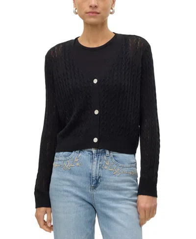 Vero Moda Women's Tara Button-up Cable-knit Cardigan Sweater In Black