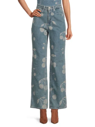 Vero Moda Women's Tessa Cherry-print High-rise Wide-leg Jeans