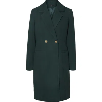 Vero Moda Womens Double-breasted Midi Pea Coat In Green
