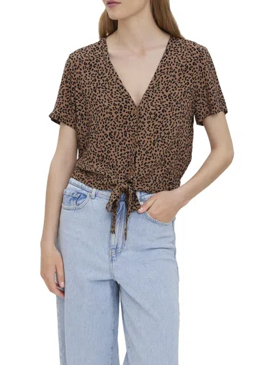Vero Moda Womens Front Tie Cropped Blouse In Multi
