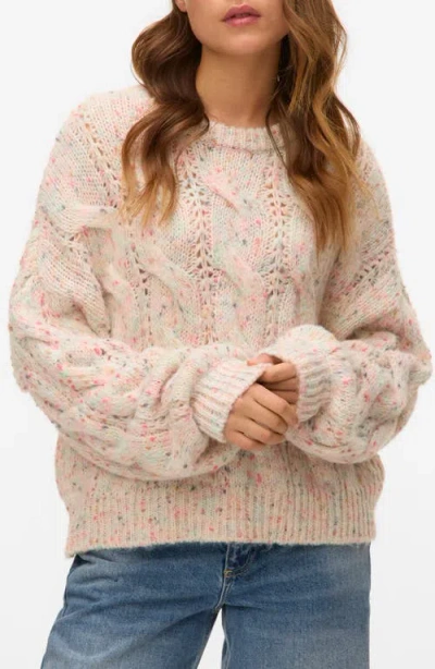 Vero Moda Zena Nep Cable Sweater In Neutral