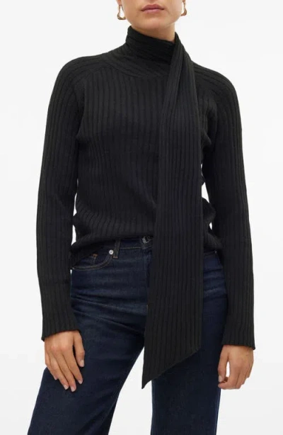 Vero Moda Zoey Rib Scarf Sweater In Black