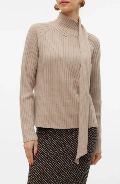 Vero Moda Zoey Rib Scarf Sweater In Silver Minkdetailw Melange