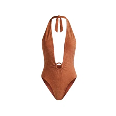 Veroni Swim Women's Brown Aelia Lurex One Piece Swimsuit In Copper