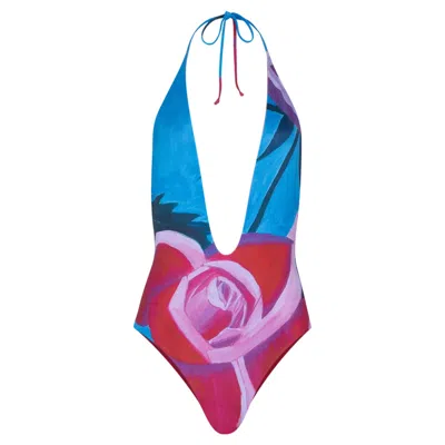 Veroni Swim Women's Rebel Fleur Deep Neck Halter One Piece