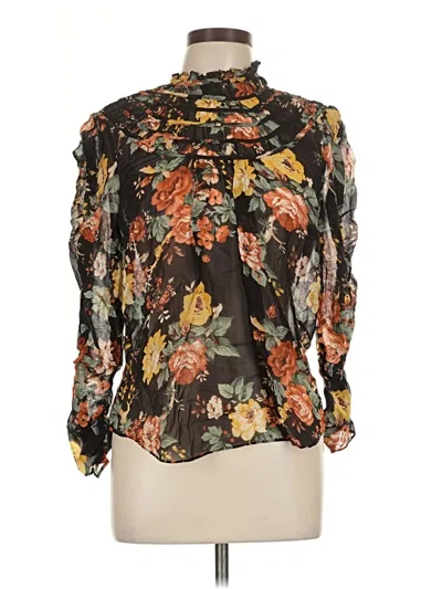Pre-owned Veronica Beard 3/4 Sleeve Silk Top Black Floral Pattern High Neck Tops