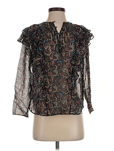 Veronica Beard 3/4 Sleeve Silk Top Black Ruffles Neckline Tops In Multi