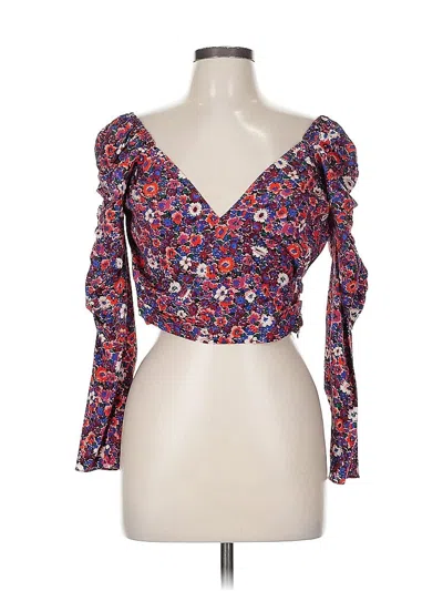 Pre-owned Veronica Beard 3/4 Sleeve Silk Top Purple Sweetheart Neckline Tops