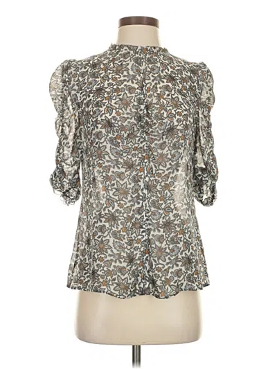 Pre-owned Veronica Beard 3/4 Sleeve Silk Top Silver Animal Print Pattern Mock Neckline Tops
