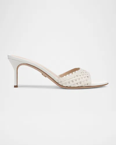 Veronica Beard 65mm Tia Lattice Raffia Mid-heel Sandals In White