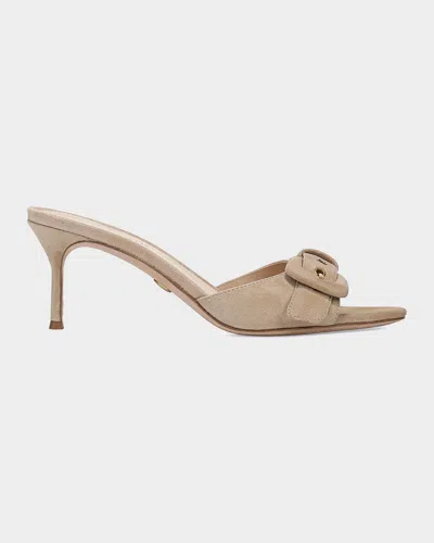 Veronica Beard 65mm Tia Suede Buckle Mules In Brown