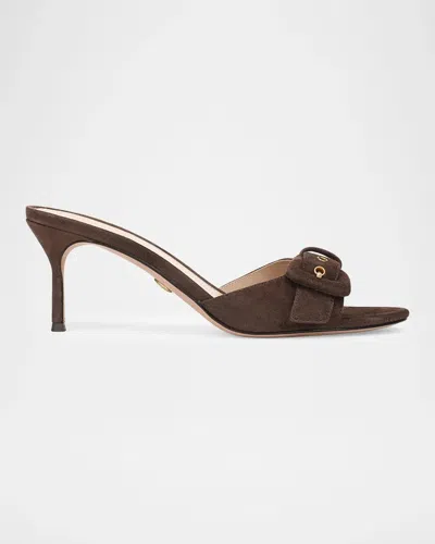 Veronica Beard 65mm Tia Suede Buckle Mules In Brown