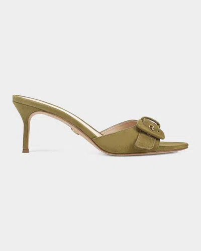 Veronica Beard 65mm Tia Suede Buckle Mules In Fennel Gre
