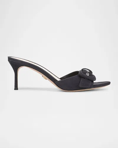 Veronica Beard 65mm Tia Suede Buckle Mules In Blue
