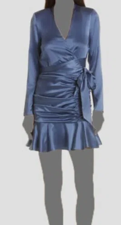 Pre-owned Veronica Beard $698  Women's Blue Agatha Silk Ruched Self-tie Dress Size 8