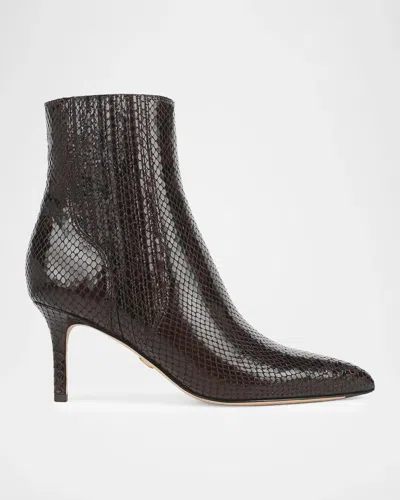 Veronica Beard 70mm Lisa Snake-embossed Leather Ankle Booties In Brown