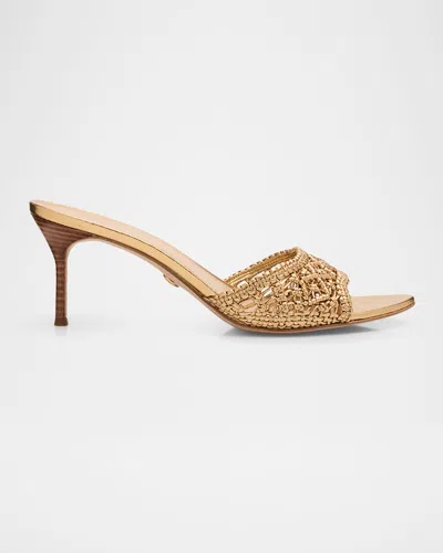 Veronica Beard 70mm Tia Macrame Metallic Leather Sandals In Gold