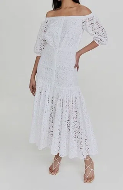 Pre-owned Veronica Beard $748  Women's White Cali Cotton Eyelet Off-the-shoulder Dress Sz 2
