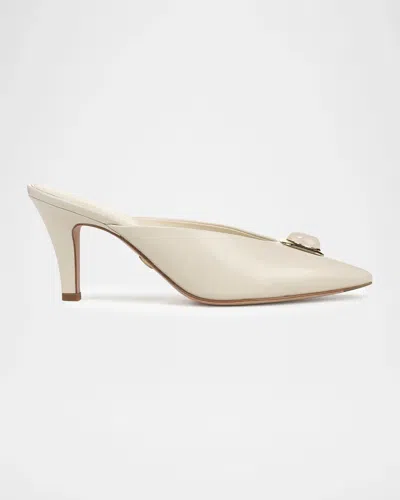 Veronica Beard 75mm Rochelle Cabochon Leather Mules In Limestone