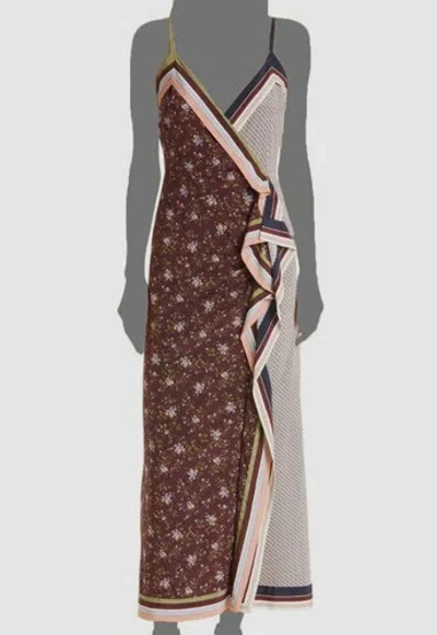 Pre-owned Veronica Beard $798  Women's Red Silk Floral V-neck Sleeveless Shift Dress Size 4