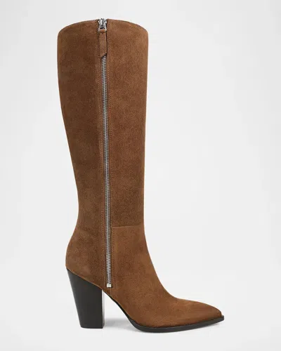 Veronica Beard 90mm Levanne Suede Knee-high Boots In Brown