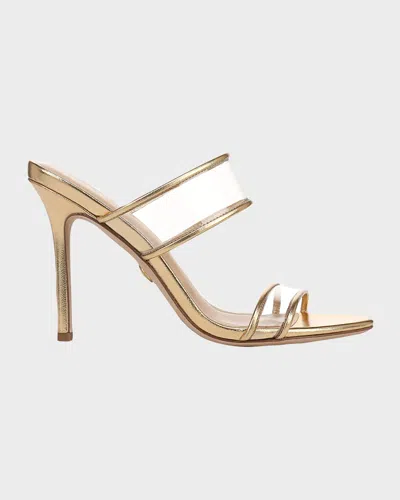 Veronica Beard 95mm Asha Metallic Leather Piping Jelly Sandals In Gold