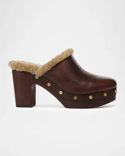 Veronica Beard 95mm Larken Shearling-lined Leather Clogs In Brown