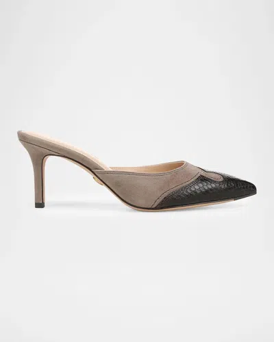 Veronica Beard 95mm Lisa Mixed Leather Western Mules In Multi