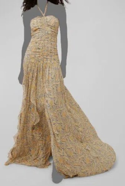 Pre-owned Veronica Beard $998  Women's Yellow Lucine Paisley Halter Silk Maxi Dress Size 10