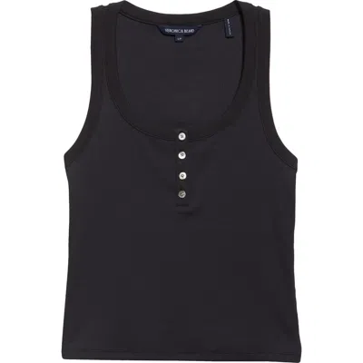 Veronica Beard Abbott Rib Henley Tank In Black