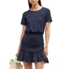 Veronica Beard Aberdeen Womens Smocked Cotton Sheath Dress In Blue