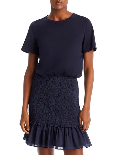 Veronica Beard Aberdeen Womens Smocked Cotton Sheath Dress In Navy