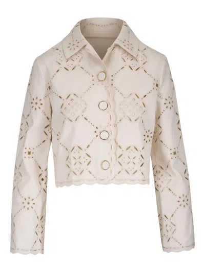 Veronica Beard Adelaide Lace-detail Cropped Jacket In Neutral